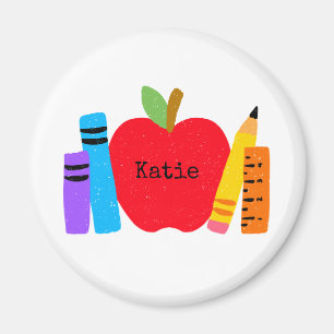 School Kids Teacher NAME Apple Books Pencils Spaß Magnet
