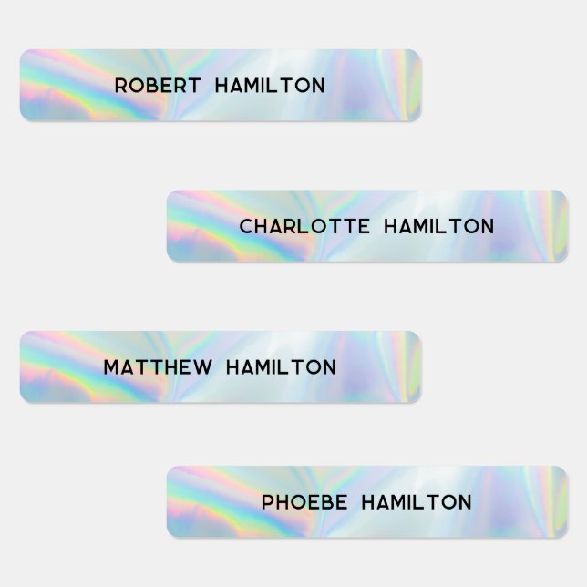 School Kids Waterproof Holographic Bold Name Etiketten (Gruppe)
