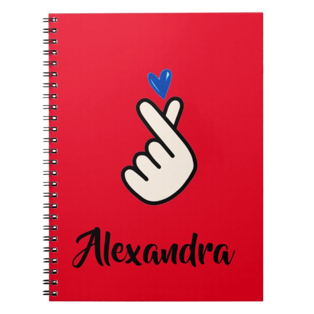 School Korean Kpop Red Blue Hand Heart Notizblock (Vorderseite)