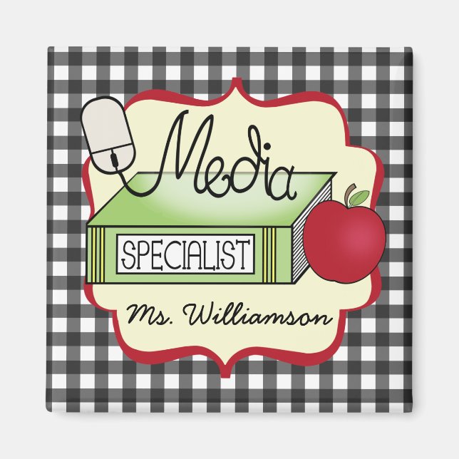 School Media Specialist - Gray Gingham Magnet (Vorne)