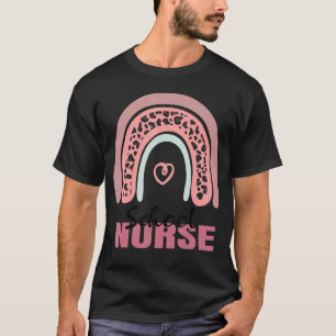 School Nurse Leopard Boho Rainbow Nursing School C T-Shirt