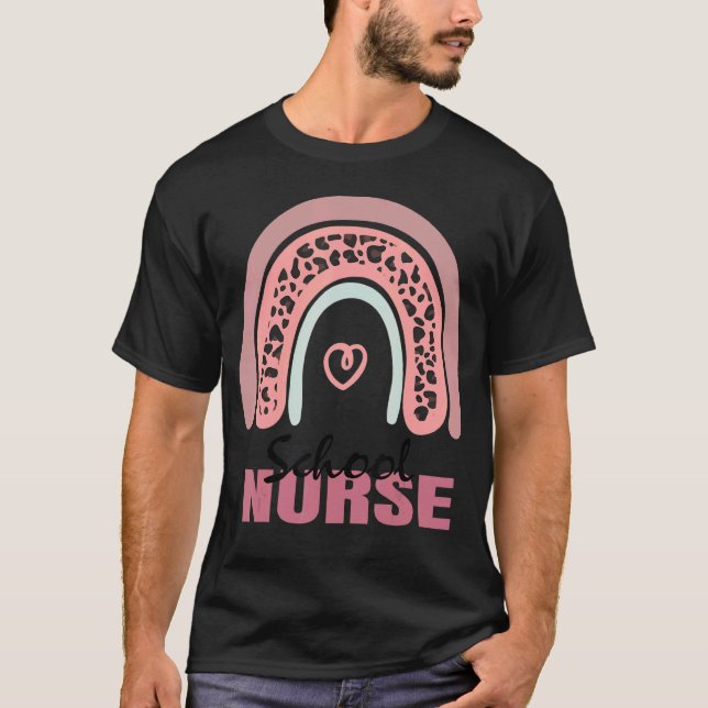 School Nurse Leopard Boho Rainbow Nursing School C T-Shirt (Vorderseite)