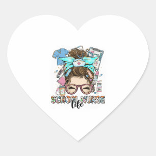 School Nurse Life Messy Bun Herz-Aufkleber