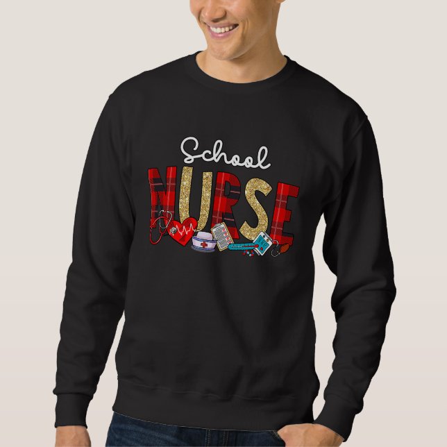 School Nurse Plaid Glitter Love Heart Stethoscope  Sweatshirt (Vorderseite)