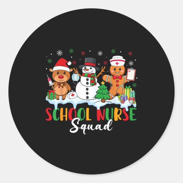 School Nurse Squad Reindeer Snowman Gingerbread Ch Runder Aufkleber (Vorderseite)