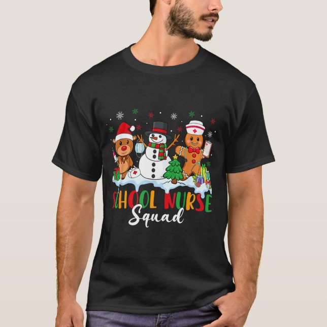 School Nurse Squad Reindeer Snowman Gingerbread Ch T-Shirt (Vorderseite)