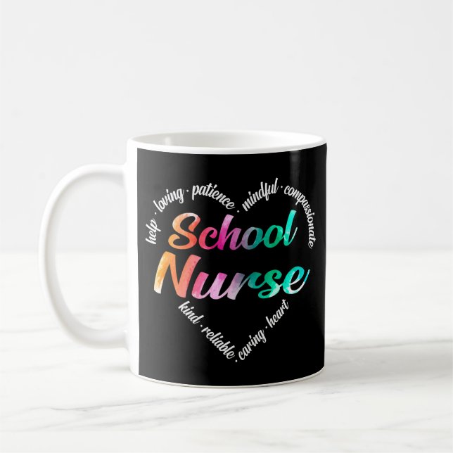School Nurve Herz Word Cloud Watercolor Regenbogen Kaffeetasse (Links)