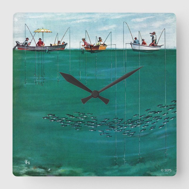 School of Fish Among Lines by Thornton Utz Quadratische Wanduhr (Vorderseite)