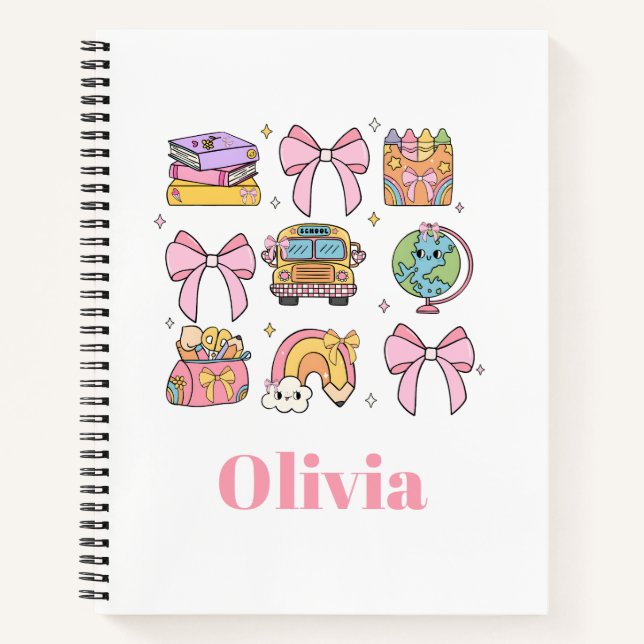 School Pink Bows Coquette School Supplies Notizbuch (Vorderseite)