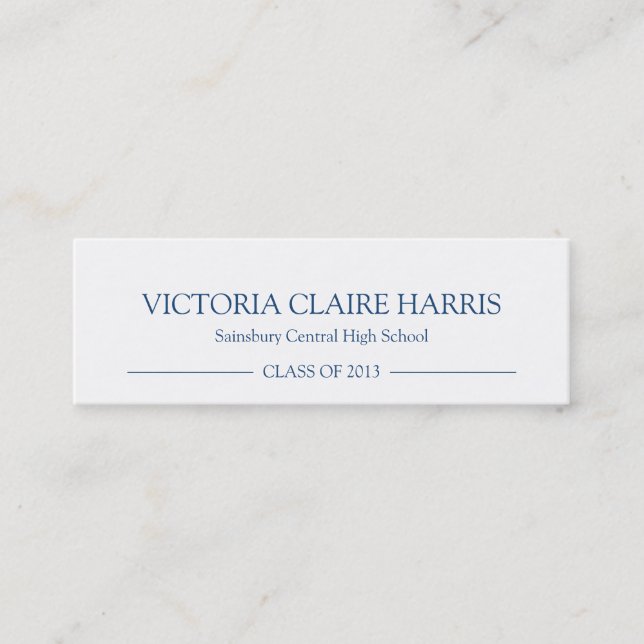 School pride graduation insert name card navy blue telefonnummerkarte (Vorderseite)