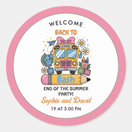 School’s Back Bash! Editable End of Summer Party Runder Aufkleber