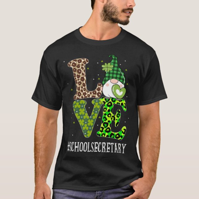 School Secretary Love St Patricks Day Gnome Leopar T-Shirt (Vorderseite)