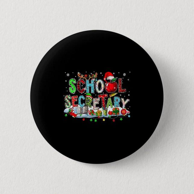 School Secretary Xmas Leopard Plaid Santa Reindeer Button (Vorderseite)