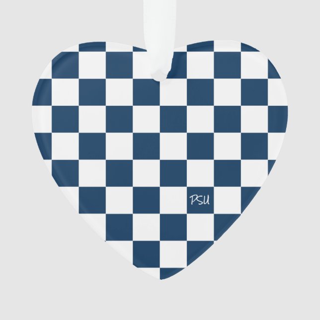 School Spirit Checkerboard INITIALS Blue Team Fun Ornament (Vorderseite)
