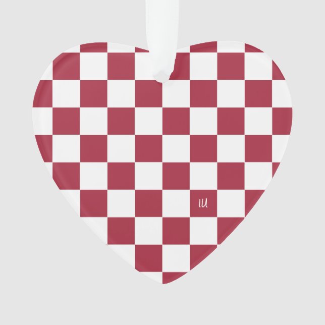 School Spirit Checkerboard INITIALS Red White Team Ornament (Vorderseite)