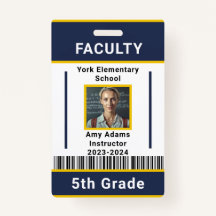 School Teacher ID Badge Template With Barcode Blue