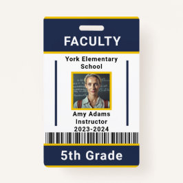 School Teacher ID Badge Template With Barcode Blue Ausweis