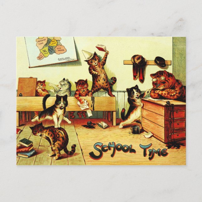 School Time Cats Louis Wain Postkarte (Vorderseite)