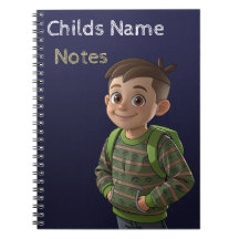Schoolboy mit Rucksack-Anmerkungen Notebook