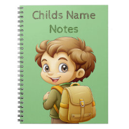 Schoolboy mit Rucksack-Anmerkungen Notebook Notizblock