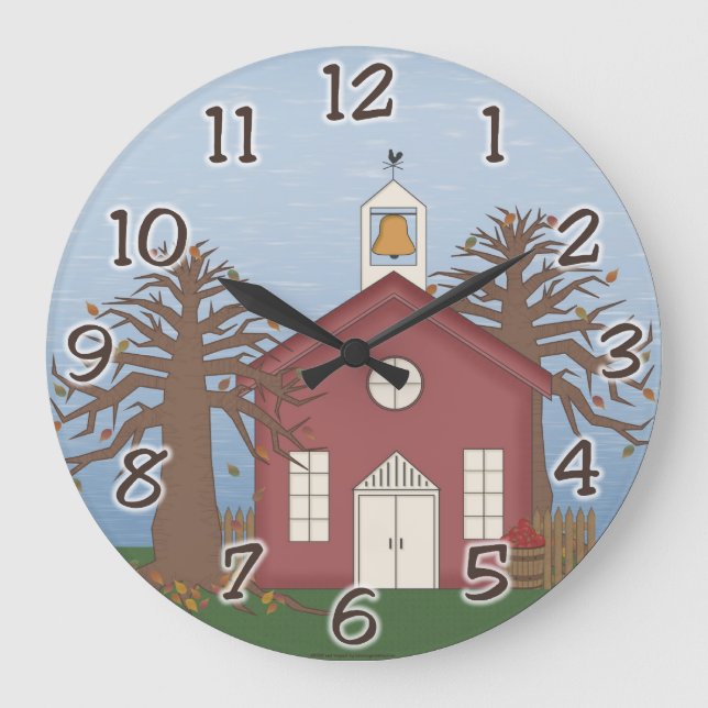 Schoolhouse Teacher Wall Clock Große Wanduhr (Vorderseite)