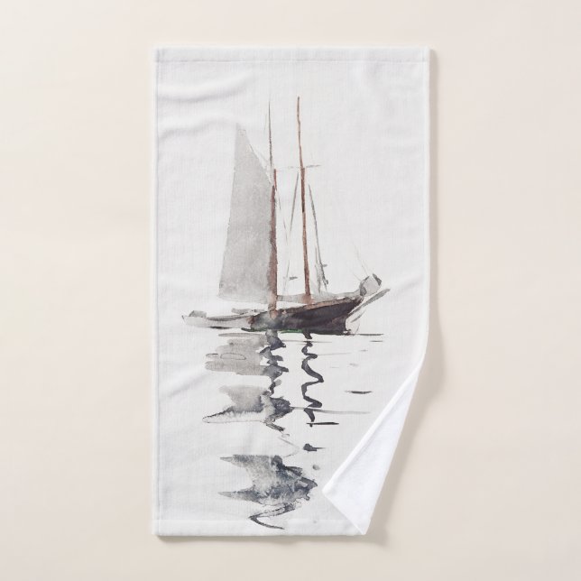 Schooner à deux mâts avec Dory par Winslow Homer (Serviette à main)