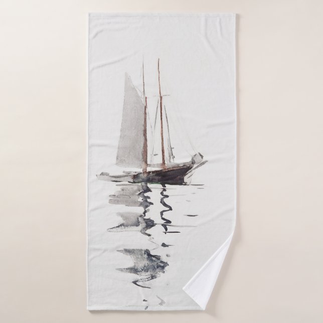 Schooner à deux mâts avec Dory par Winslow Homer (Serviette de bain)