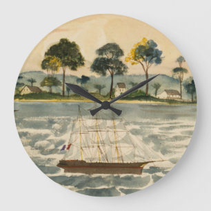 Schooner auf dem Wasser Große Wanduhr
