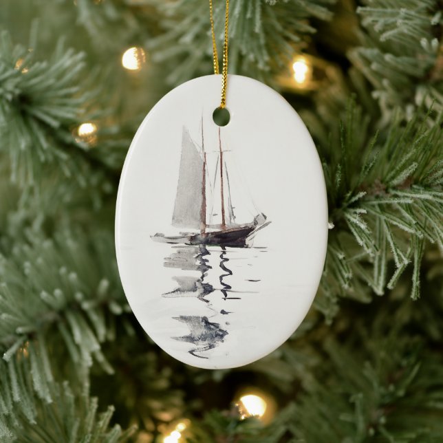 Schöoner mit zwei Masten mit Dory von Winslow Home Keramik Ornament (Baum)