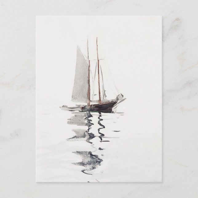 Schöoner mit zwei Masten mit Dory von Winslow Home Postkarte (Vorderseite)