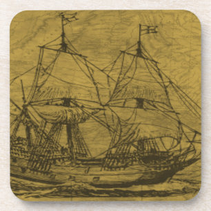 Schooner und Vintage Karte Getränkeuntersetzer