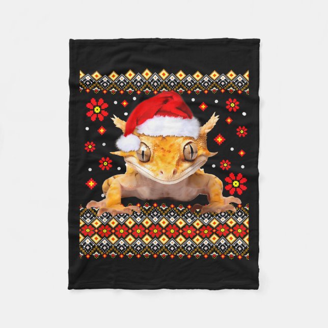 Schopfengecko hässlicher Weihnachtspullover Fleecedecke (Vorderseite)
