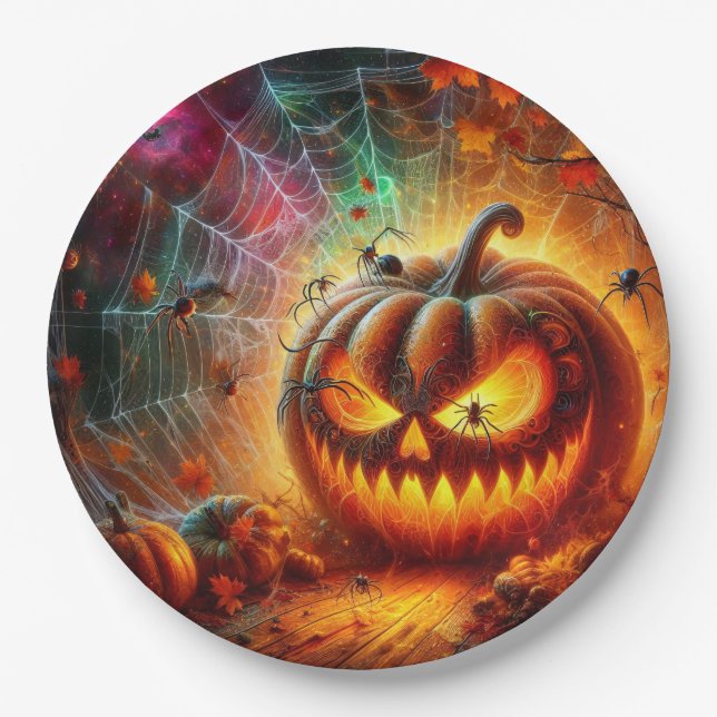 Schöpferische Jack-o-Laterne und Spinnen Pappteller (Vorderseite)