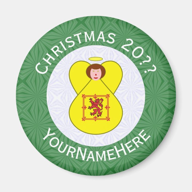 Schotte Lion Angel Weihnachtsfahne Personalisiert Magnet (Vorne)
