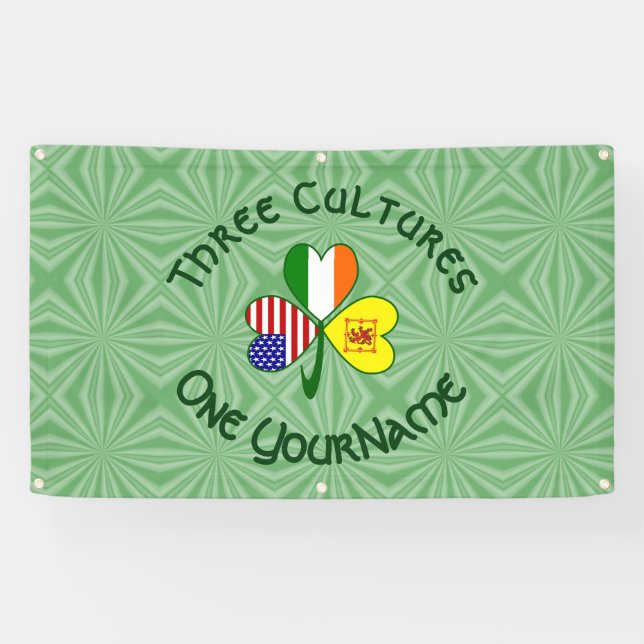 Schotte Lion Irish USA Flags Kleeblatt Personalisi Banner (Horizontal)