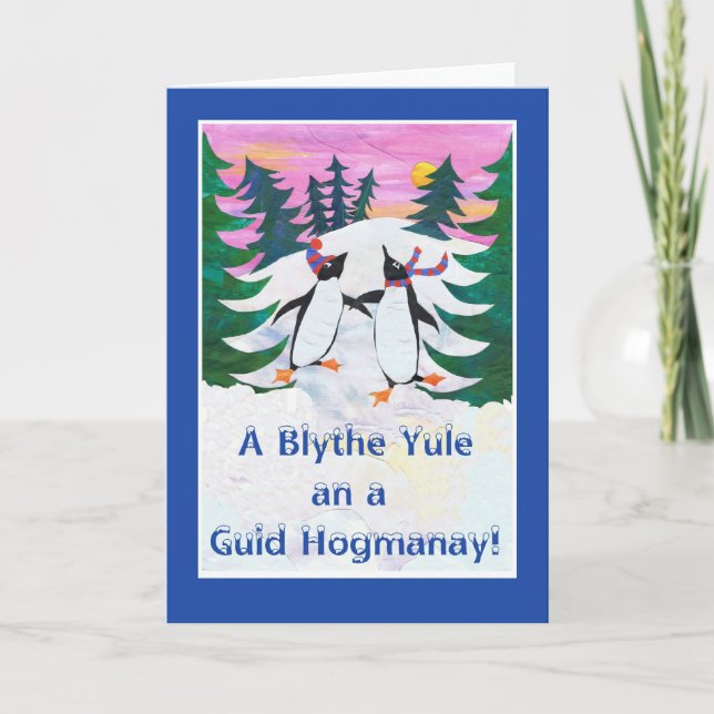 Schotte Weihnachtskarte - Skaten Pinguine Feiertagskarte (Vorderseite)