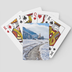 Schotterweg im Schnee-Boden, europäische Alpen Spielkarten