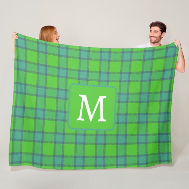 Schottisch grün & blau kariertes Monogramm Fleecedecke (Beispiel)