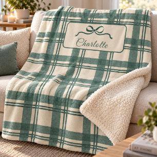 Schottisch Kariert Sagegrün Creme Schleife Weihnac Sherpadecke