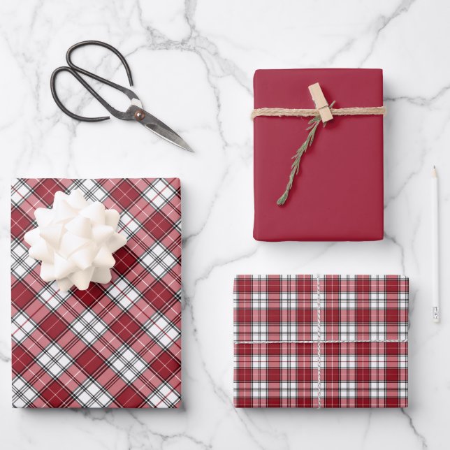 Schottisch Rot-Weiß Karo Geschenkpapier Set (Vorderseite)