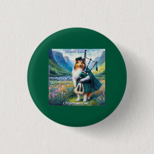 Schottische Collie-Serenade – Dudelsack und Tartan Button