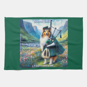 Schottische Collie-Serenade – Dudelsack und Tartan Geschirrtuch