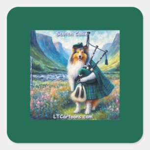 Schottische Collie-Serenade – Dudelsack und Tartan Quadratischer Aufkleber