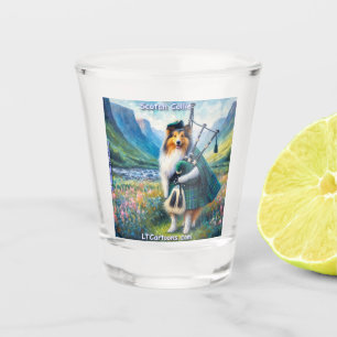 Schottische Collie-Serenade – Dudelsack und Tartan Schnapsglas