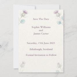 Schottische Distel-Aquarell-Hochzeit Save The Date