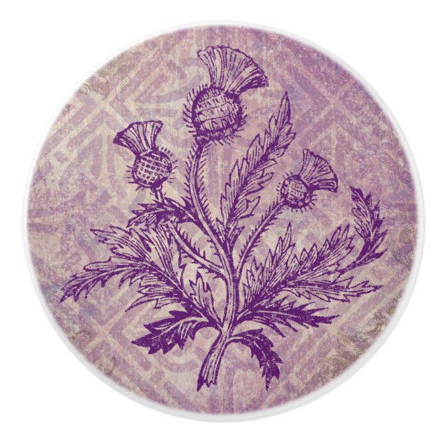 Schottische Distel-lila keltischer Knoten Keramikknauf (Vorderseite)