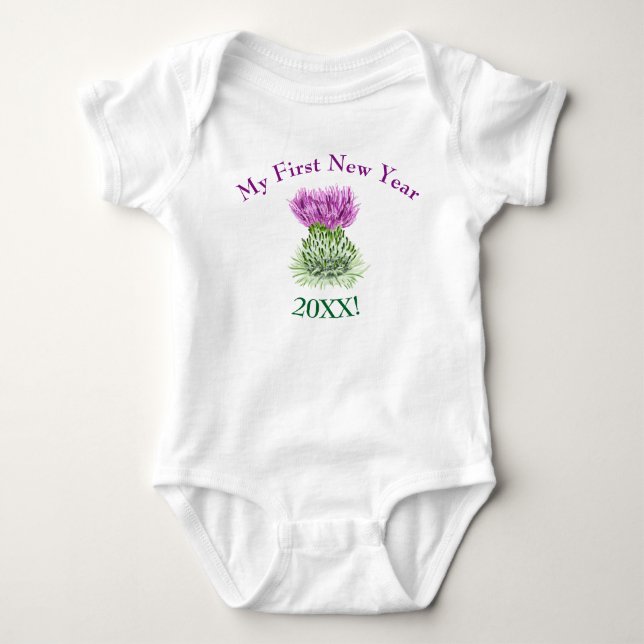 Schottische Distel, mein erster neues Jahr-Gruß Baby Strampler (Vorderseite)