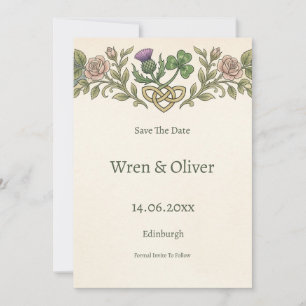 Schottische Distel-Rosen-Celtic-Herz Save-the-Date Save The Date