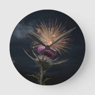 Schottische Distel-Rundwanduhr   Dramatische Dunke Runde Wanduhr