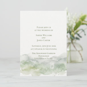 Schottische Distel-Sage-Grün-Aquarell-Hochzeit Einladung